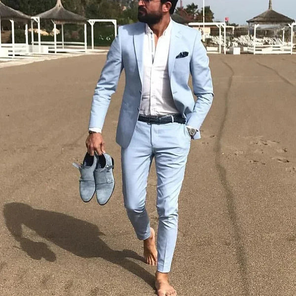 Custom Men's Slim Fit Casual Summer Tuxedo Suit Set for Beach Weddings