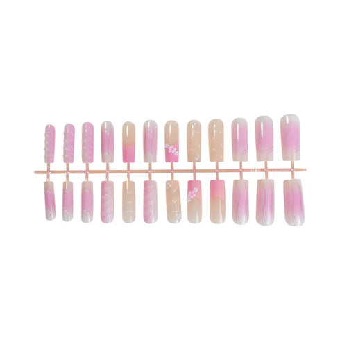 24pcs 3D Water Drop Design Full Cover Long Ballet Press-On Nails for Summer Parties - Extra Long Wearable Fake Nail Patches