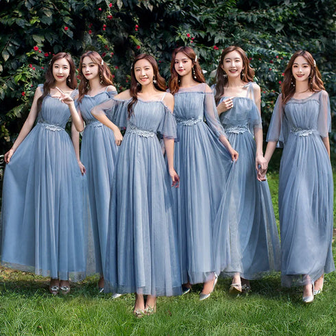 Bridesmaid Dress Elegant Tulle Ankle Length Gown With Elastic Waistband And Appliques Bridesmaid Dresses
