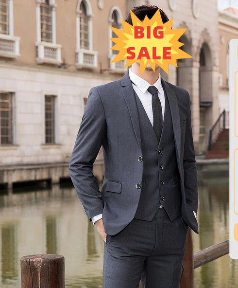 Elegant Men's 3-Piece Suit Set - Blazer, Waistcoat & Trousers for Business, Weddings, and Job Interviews - Slim Fit Smart Casual Attire for Every Season