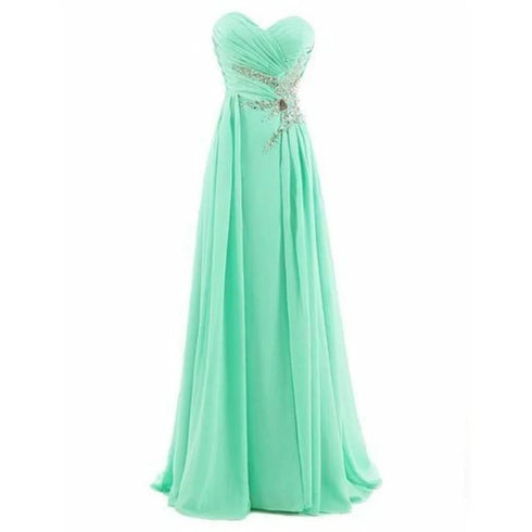 Strapless A-Line Chiffon Bridesmaid Dress With Beading Crystals and Pleats Corset Back