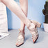 Rhinestone Faux Leather Hollow Out Thick Heel Sandals