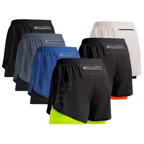 Men's Running Shorts Quick-Drying Fitness Jogging Double Layer Shorts Workout Training Bodybuilding Pants