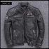 Vintage Genuine Leather Biker Jacket for Men – Slim Fit Cowhide Motorcycle Outerwear with Pockets and Embroidery Details for All Seasons