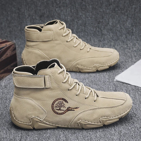 Luxury Casual Leather Ankle Boots for Men - Stylish High Top Sneakers and Loafers