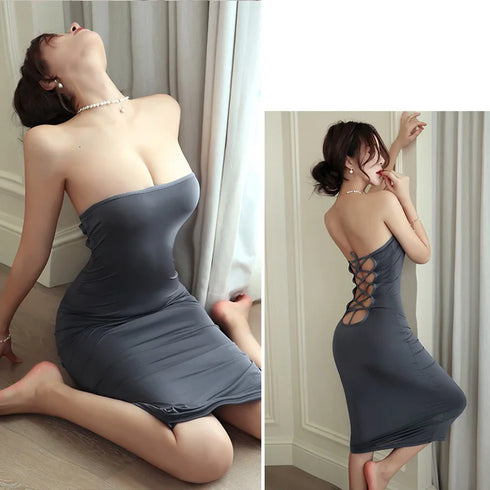 Summer Ice Silk Open Back Dress For Formal Occasions