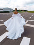 Customized Boat Neck Detachable Puff Sleeve A-Line Wedding Dresses