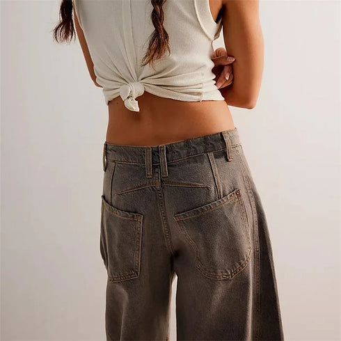 Casual Women’s Wide Leg Barrel Jeans - Perfect for Fall Outfits, Baggy Mid Rise Denim Style, Ankle-Length Comfort