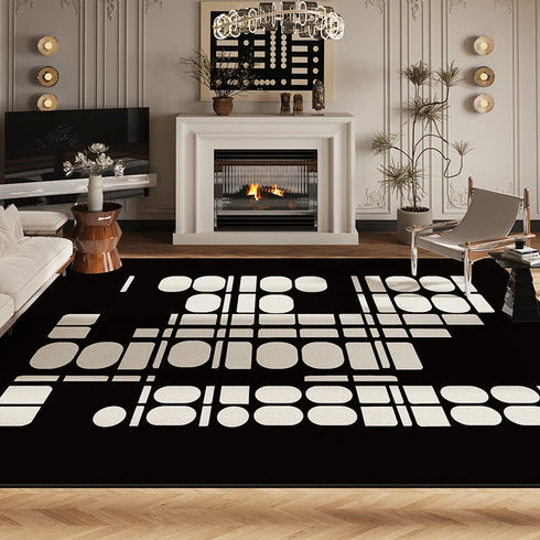 Luxury Living Room Decoration Black White Carpet French Style Area Rug Anti-slip Floor Mat