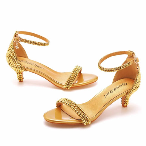 Elegant Beaded Open-Toe Sandals with Thin Heels for Weddings and Parties