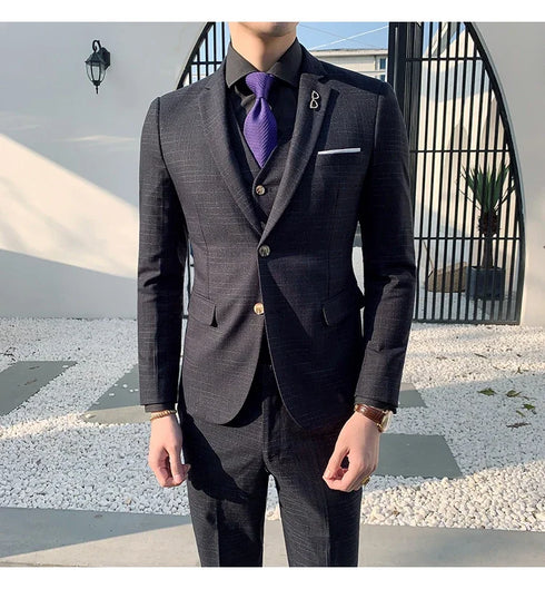 Slim Fit Men's Three Piece Suit with Vest and Trousers for Wedding