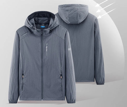 Lightweight Summer Outdoor Windbreaker Jacket for Men - Quick Dry, Sun-Protective, Ideal for Hiking, Fishing, Cycling, and Gym Activities with Hooded Design