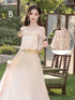 Bridesmaid Dress Satin Off-Shoulder Ruffle A-Line Floor-Length Lace-Up Gown Wedding Dress