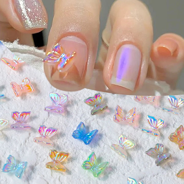 Glittery 3D Colorful Butterfly Bowknot Nail Art Charms - DIY Resin Manicure Decals, Acrylic Decorations for Stunning Nail Designs