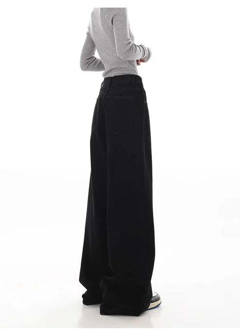 Stylish Wide Leg Black Jeans for Women - Embrace Korean Fashion Streetwear with Baggy Straight Denim Pants Perfect for Fall Outfits and Casual Days