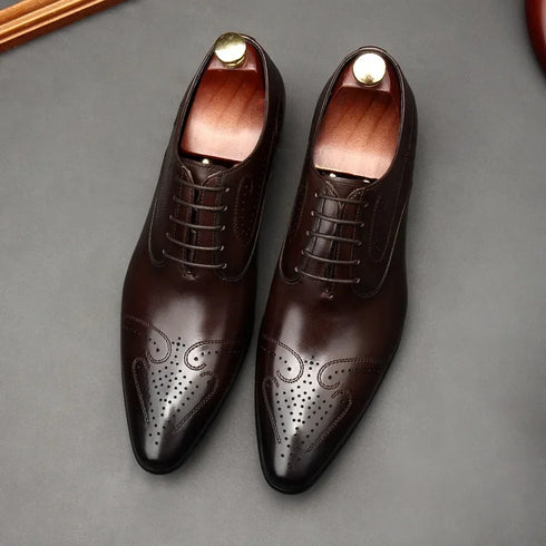 Handmade Mens Dress Shoes Luxury Genuine Leather British Trend Brogues Wedding Business Shoes