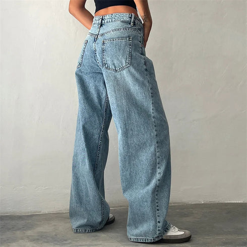 Y2K Inspired Wide Leg Denim Pants for Women - Trendy Low Waist Jeans with Multi Pockets Perfect for Summer Streetwear and Fall Outfits