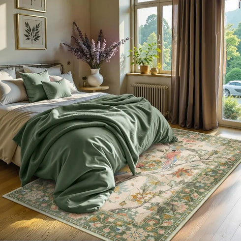 Floral Birds Area Rug for Living Room and Bedroom Decor Soft Non Slip Machine Washable Floor Mat