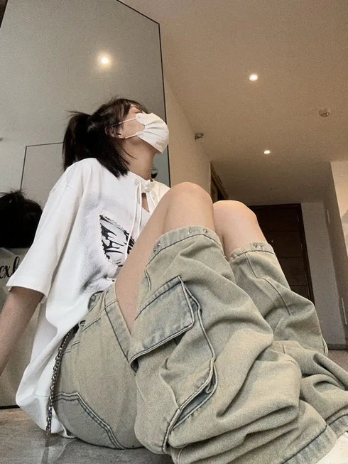 Detachable Design Tooling Jeans for Women – Gothic Retro High Street Style Wide Leg Pants, Perfect for Fall Outfits with Jeans and Casual Wear