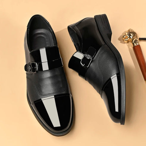 Italian Buckle Loafers for Men Stylish Leather Casual Dress Shoes for Business and Leisure