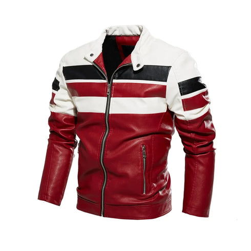 Stylish Men's Motorcycle Slim Fleece Leather Jacket for Spring and Autumn Outdoor Biking Fashion