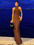 JULISSA MO Satin Sexy Hollow Out Maxi Dress for Elegant Parties