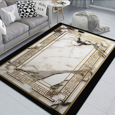 Black Gold Marble Area Rug for Living Room and Home Decor Anti-Slip Floor Mat