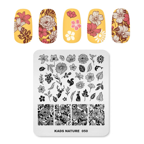 Nature-Inspired Nail Art Stamping Plate - Stainless Steel DIY Manicure Tool with Leaf and Umbrella Patterns for Stunning Nail Designs