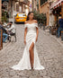 Elegant Off The Shoulder Satin Wedding Dresses with Side Slit