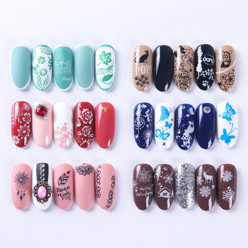 Retro Floral and Butterfly Nail Art Stamping Plate with Snowflake and Animal Designs - Creative Nail Templates for Stunning Manicures