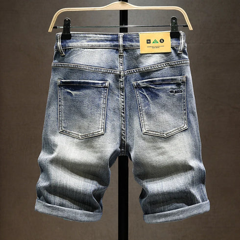 Summer Men's Stretch Short Jeans Casual Slim Fit Denim Shorts