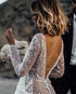 Mordern V- Neck Sequins Wedding Dresses Long Sleeves Gowns