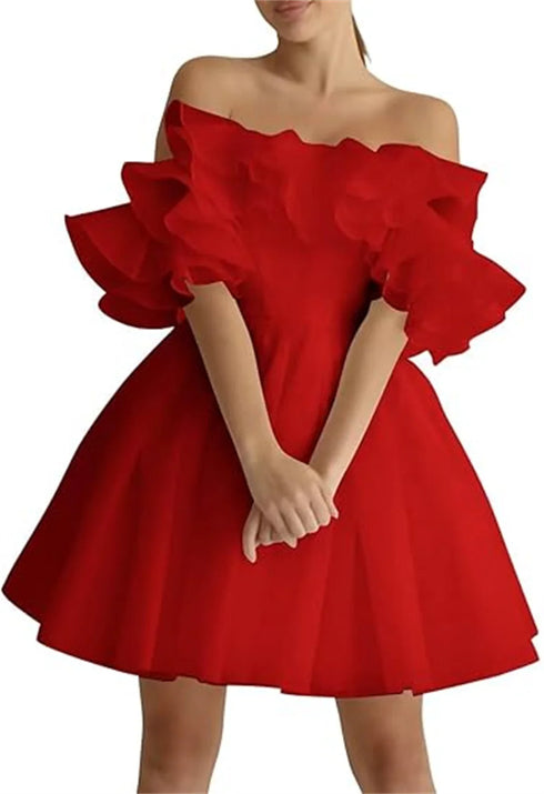 White Mini Wedding Dress For Bride Plus Size A Line Off Shoulder Ruffle Gowns