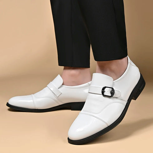 Italian Buckle Loafers for Men Stylish Leather Casual Dress Shoes for Business and Leisure