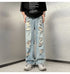 High Street Ripped Jeans Men's Clothing Wide Leg Trousers