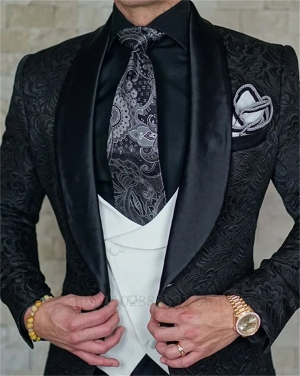 Elegant Men's 3-Piece Tuxedo Suit Set with Shawl Lapel and Waistcoat for Formal and Casual Events