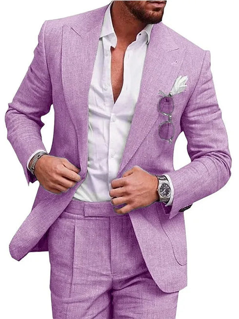 Elegant Men's Linen Suit Set - 2 Piece One Button Slim Fit for Smart Casual Events and Year-Round Style