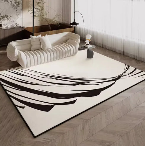 Luxury Living Room Decoration Black White Carpet French Style Area Rug Anti-slip Floor Mat