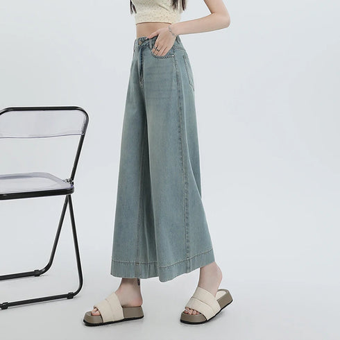 Wide Leg Loose Denim Ankle-Length Jeans for Women - Trendy Streetwear Pants Perfect for Summer Outfits and Casual Styling