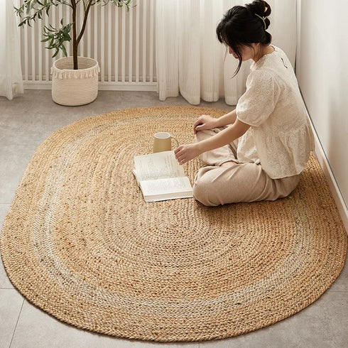 Hand-Woven Jute Carpet for Living Room Multi-Scene Use Double-Sided Entrance Mat