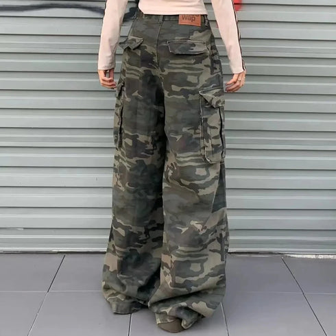Women Y2K Camouflage Cargo Jeans Vintage High Waist Pants