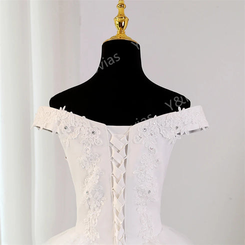 Plus Size Off Shoulder Lace Mermaid Wedding Dress With Train, Vintage Appliques Gown