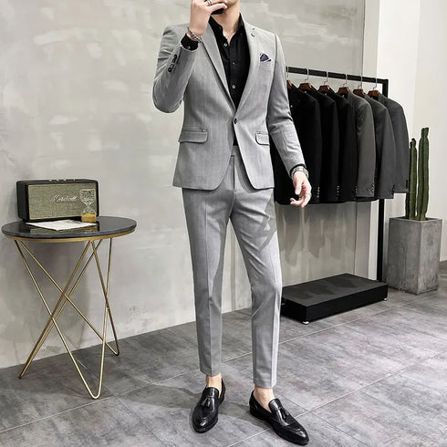 Men's Two-Piece Wedding Suit Business Casual Ensemble with Trousers