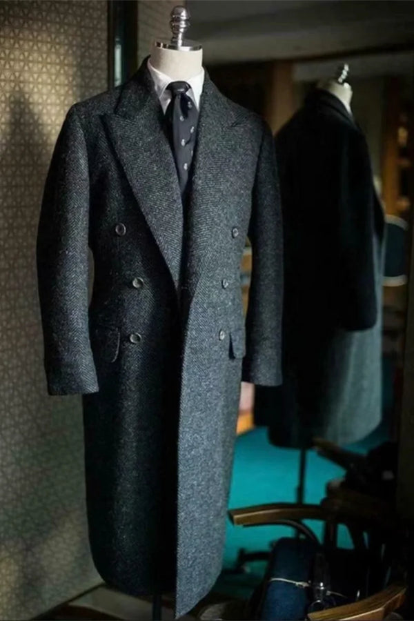 Stylish Double Breasted Herringbone Wool Blend Suit Jacket for Men