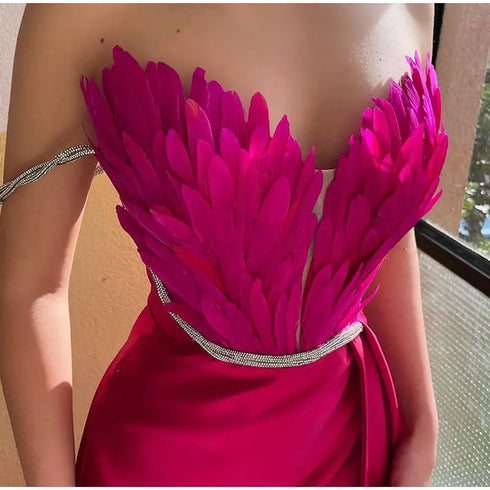 White Angel Feather Dress Luxury Design Women's Off Shoulder Elegant Long Dress for Parties and Weddings