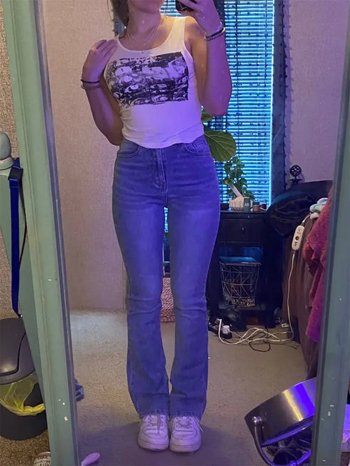 Women’s Vintage Flare Stretch Jeans - Classic High Waist Bell Bottom Denim Pants for All Season Y2K Punk Style, Perfect for Fall Outfits and Homecoming Jeans Ideas