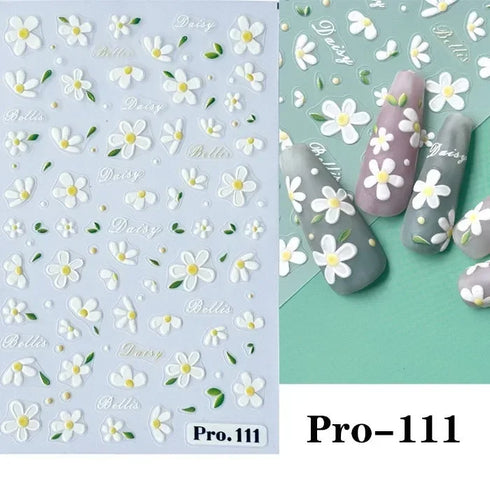 3D Nail Art Stickers with Daisy, Cherry Blossom, Petals, Leaves, and Butterflies for Spring and Summer Manicure Decoration Tips - Slider Style Nail Polish Accessories