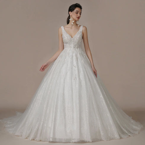 BEPEITHY Customized Luxury Strapless A Line Glitter Wedding Dresses