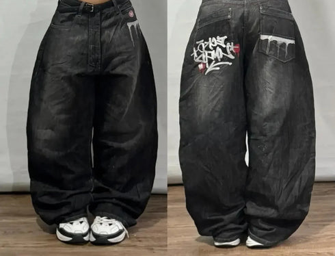 Baggy Jeans Women Wide Leg High Waist Vintage Washed Print Streetwear Casual Everyday Relaxed Fit