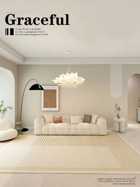 Minimalist Beige Art Stripe Carpet Soft Large Area Rug for Bedroom and Living Room Decor